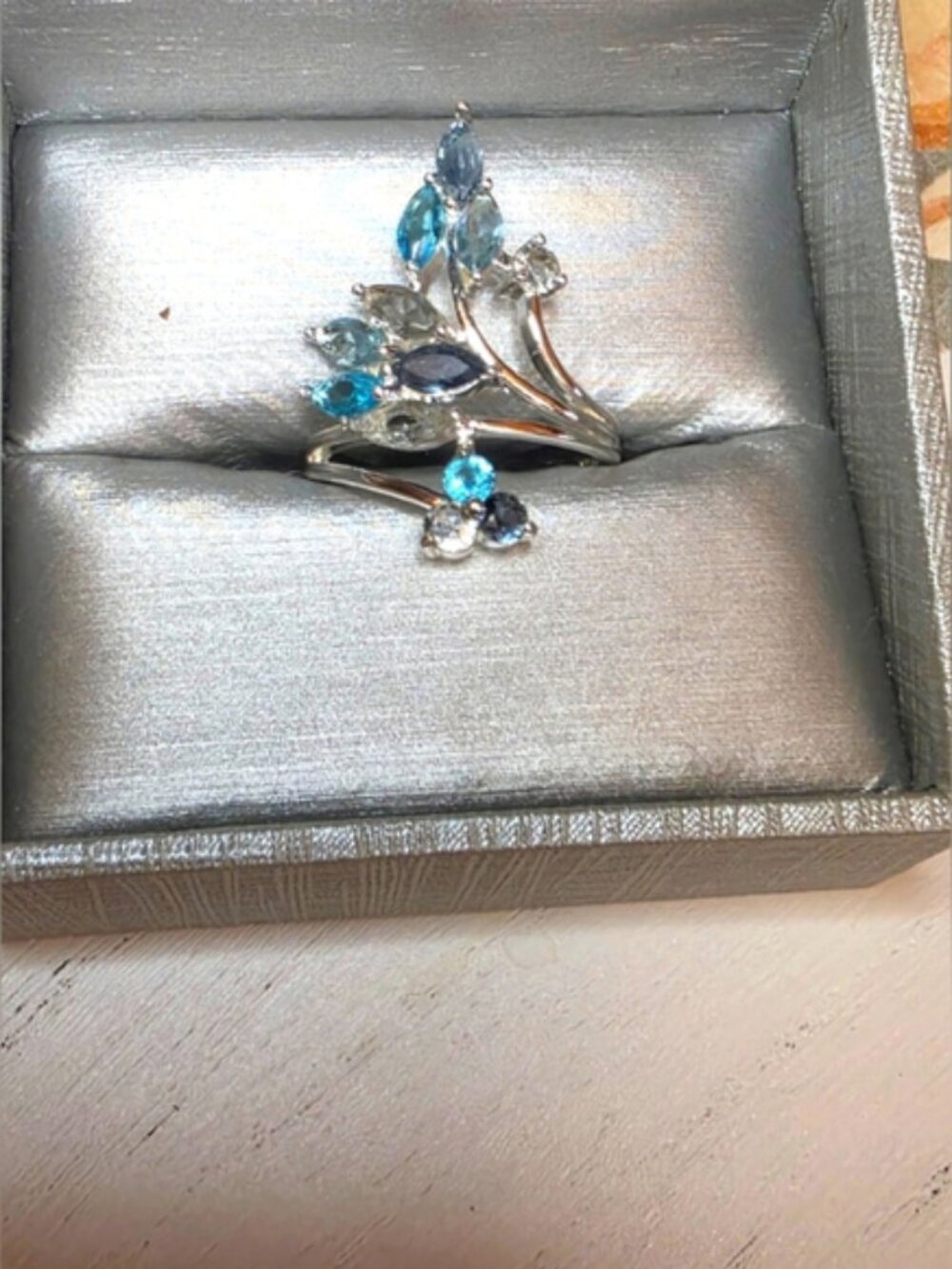 Sparkle Allure Blue Crystal Silver Over Brass Ring